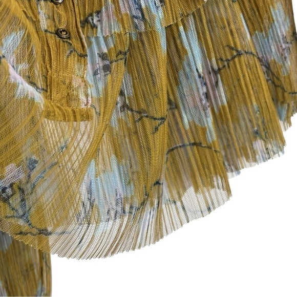 FREE PEOPLE FRILLS AND THRILLS RUFFLED TIERED SHEER FLORAL LONG SLEEVE CROP TOP - Picture 11 of 12